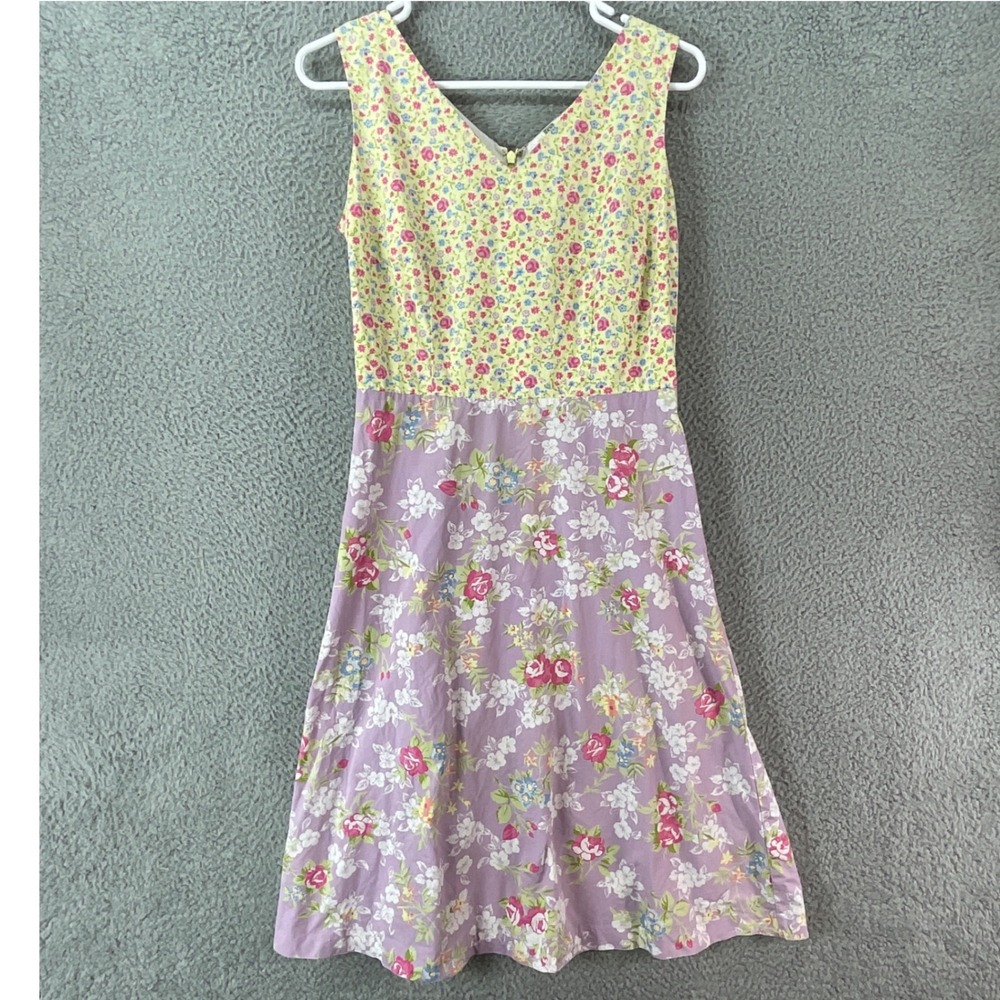 Hanna Andersson Floral Midi Dress Womens 6 Yellow Purple Mixed Print Cotton